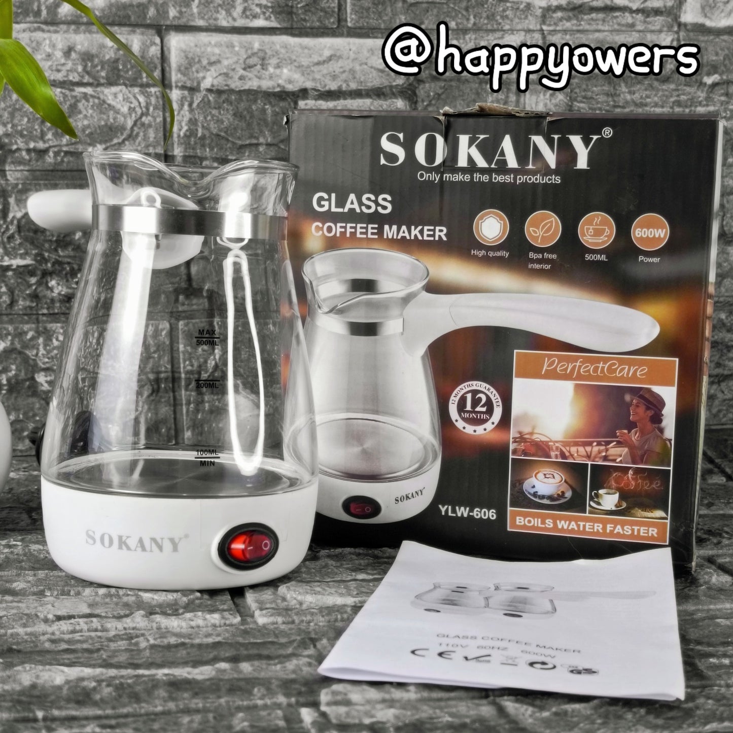 CAFETERA SOKANY YLW - EN VIDRIO
