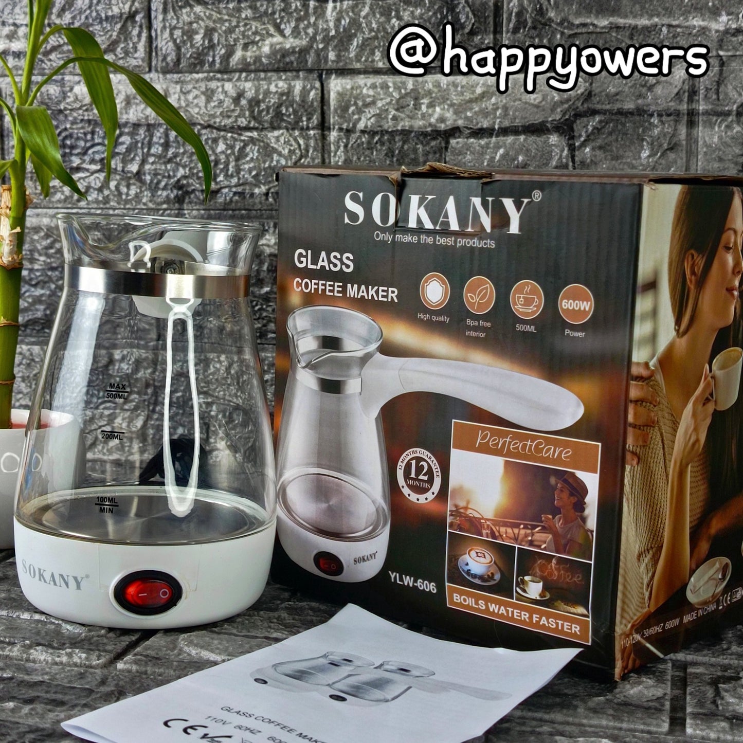 CAFETERA SOKANY YLW - EN VIDRIO