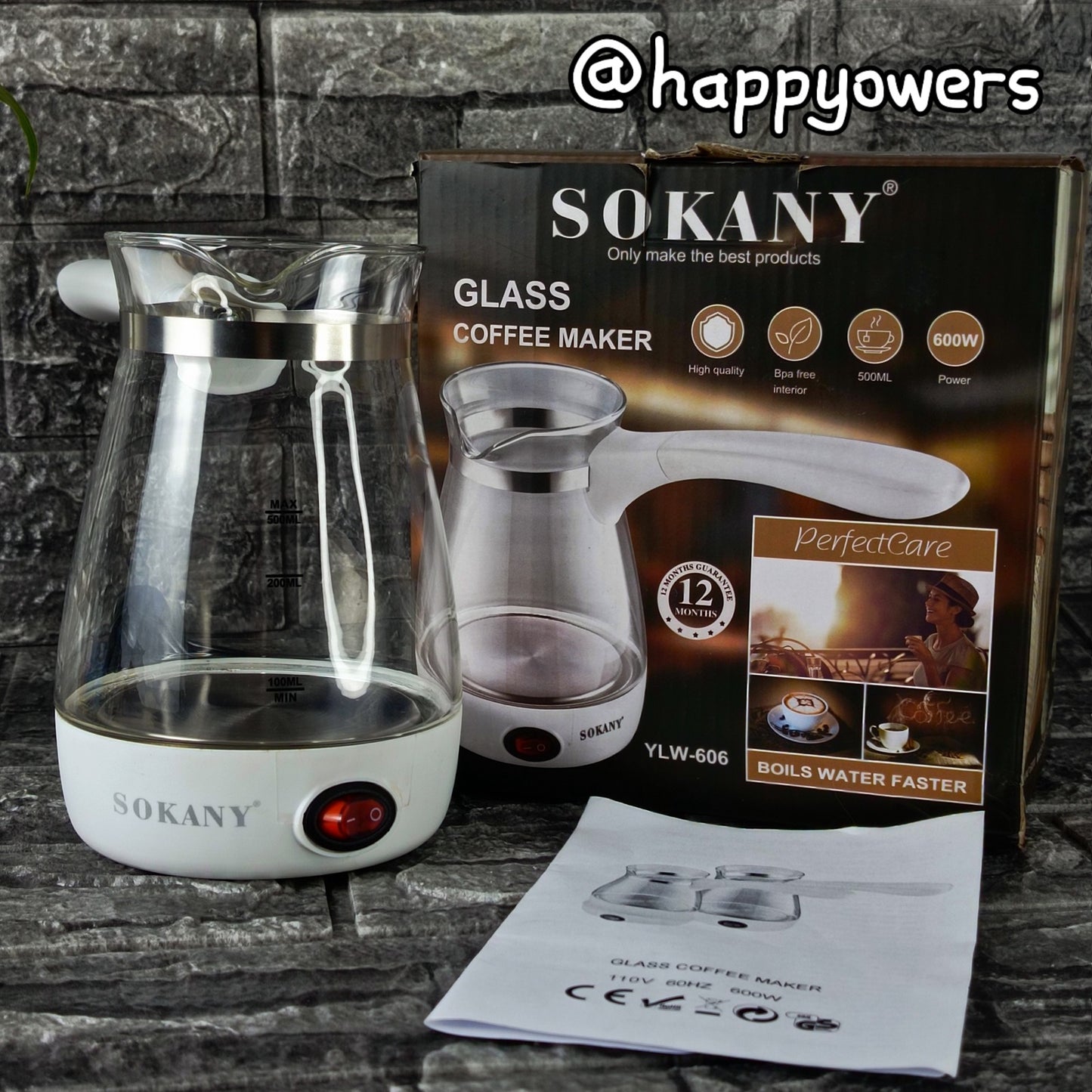 CAFETERA SOKANY YLW - EN VIDRIO