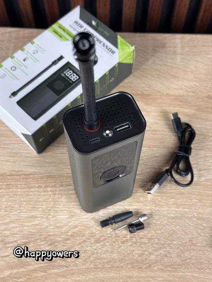 NFLADOR PORTATIL DE LLANTAS MULTIFUNCIONAL | COMPRESOR INTELIGENTE CON PANTALLA Y POWER BANK