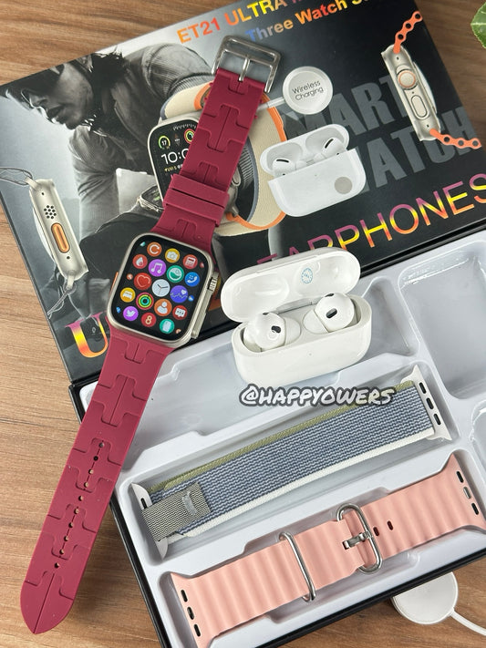 COMBO ULTRA MAX - SMARTWATCH + AURICULARES + 3 CORREAS + ENVÍO GRATIS