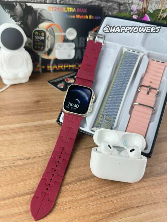 COMBO ULTRA MAX - SMARTWATCH + AURICULARES + 3 CORREAS + ENVÍO GRATIS
