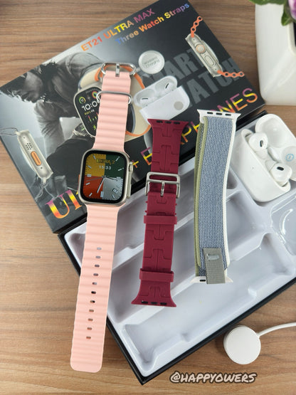 COMBO ULTRA MAX - SMARTWATCH + AURICULARES + 3 CORREAS + ENVÍO GRATIS