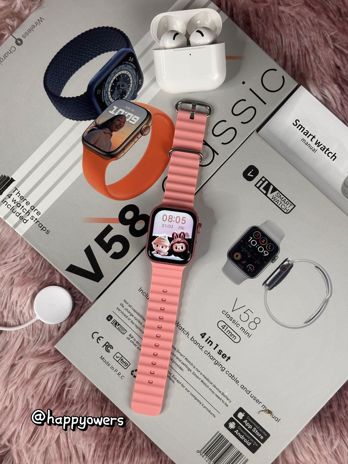 COMBO SMARTWATCH V58 CLASSIC | MINI 41 MM + 4 CORREAS + AIRPODS